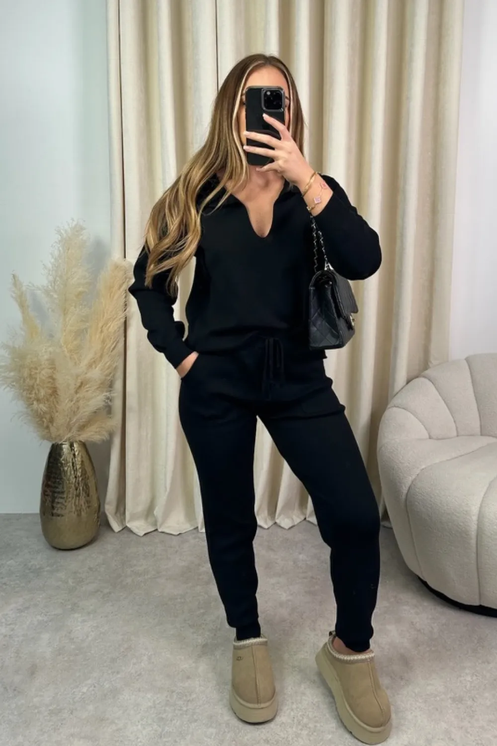 Danielle black knitted sweater and jogger co-ord