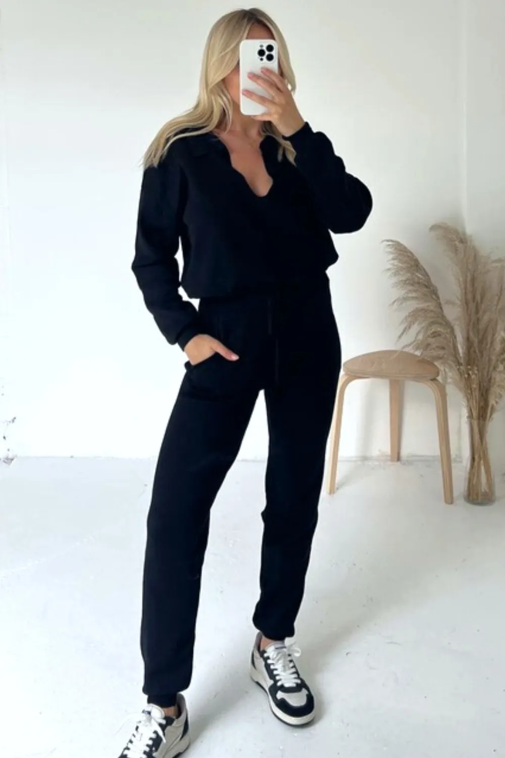Danielle black knitted sweater and jogger co-ord