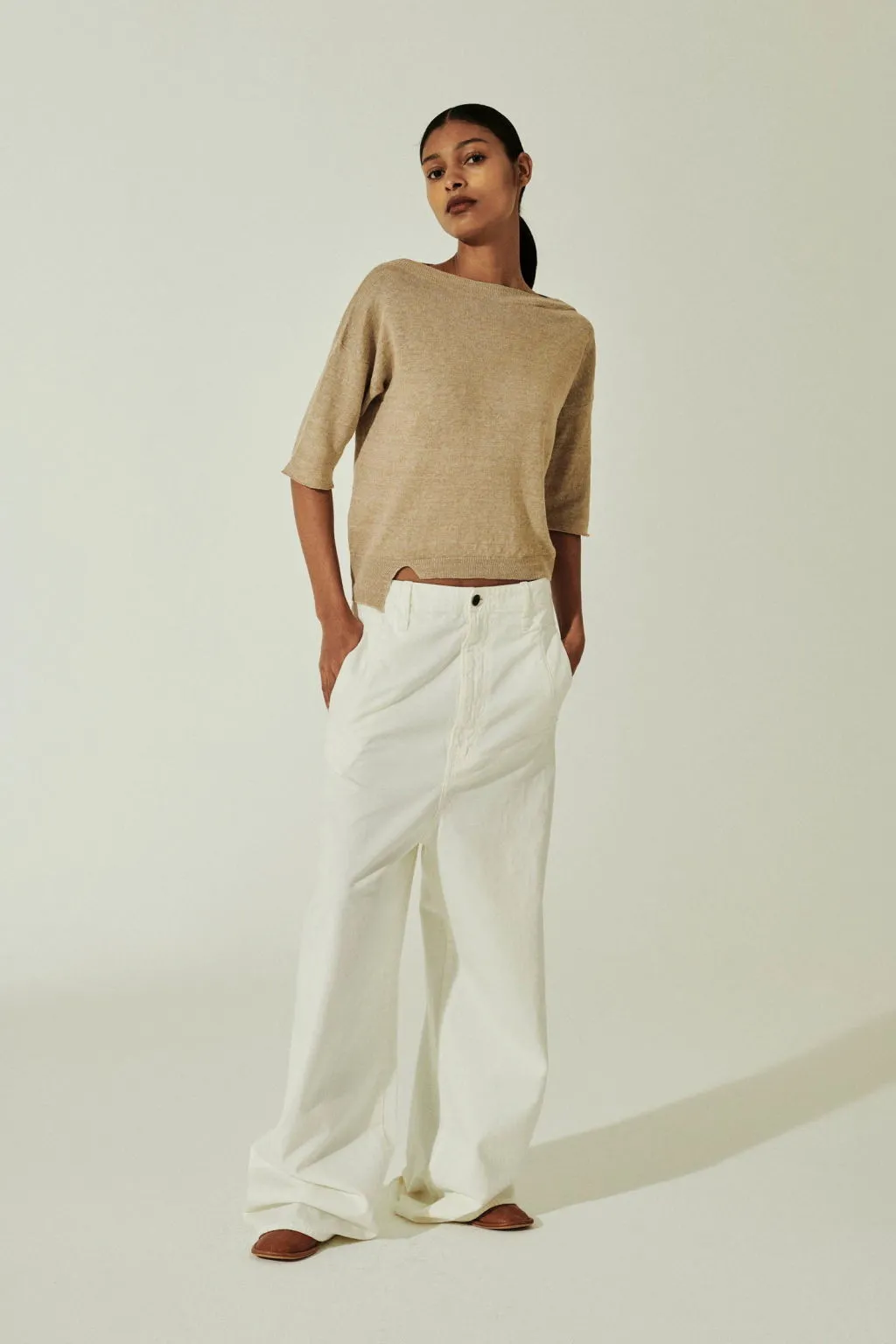 DIL010 BOAT NECK ASYMMETRICAL LINEN