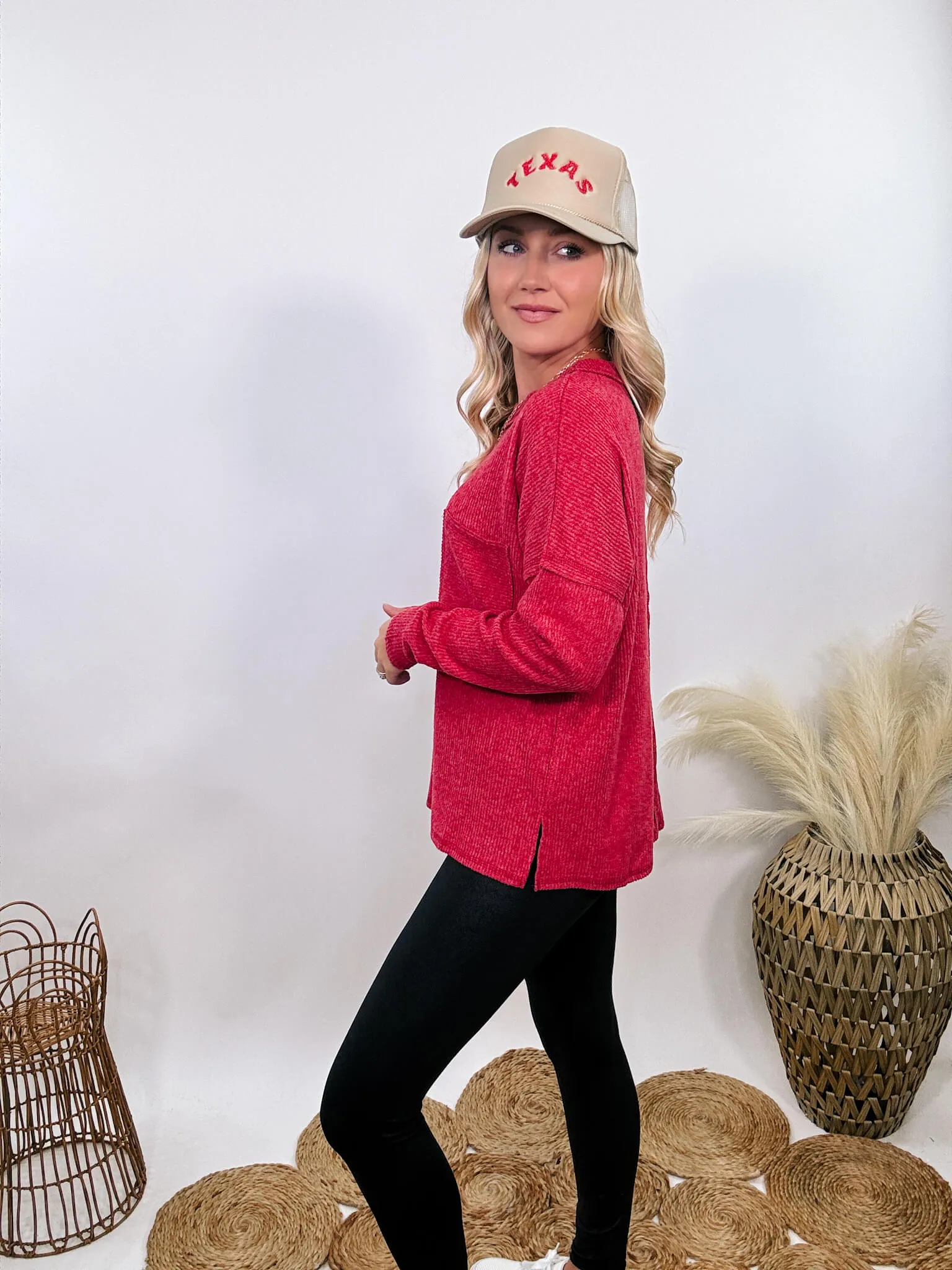 DOORBUSTER - Red Ribbed Brushed Melange Hacci Sweater
