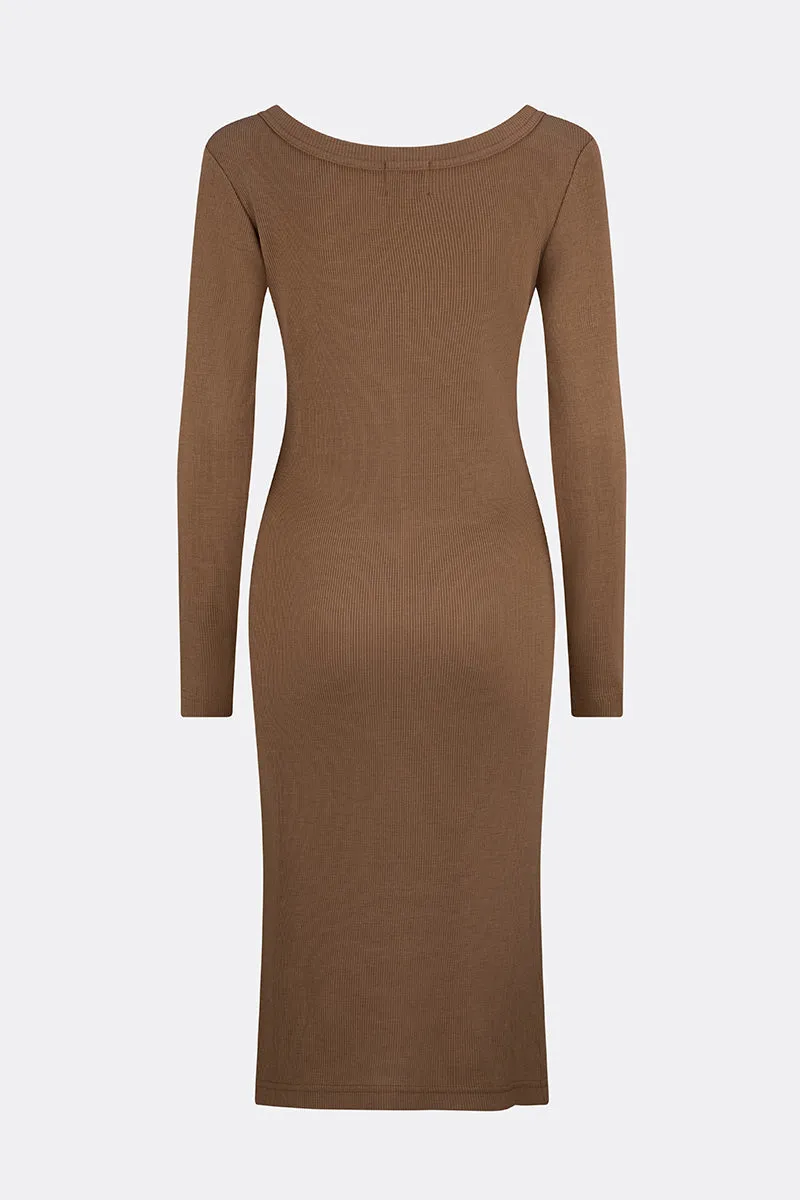 Eden Merino Wool Long Sleeve Dress Toffee