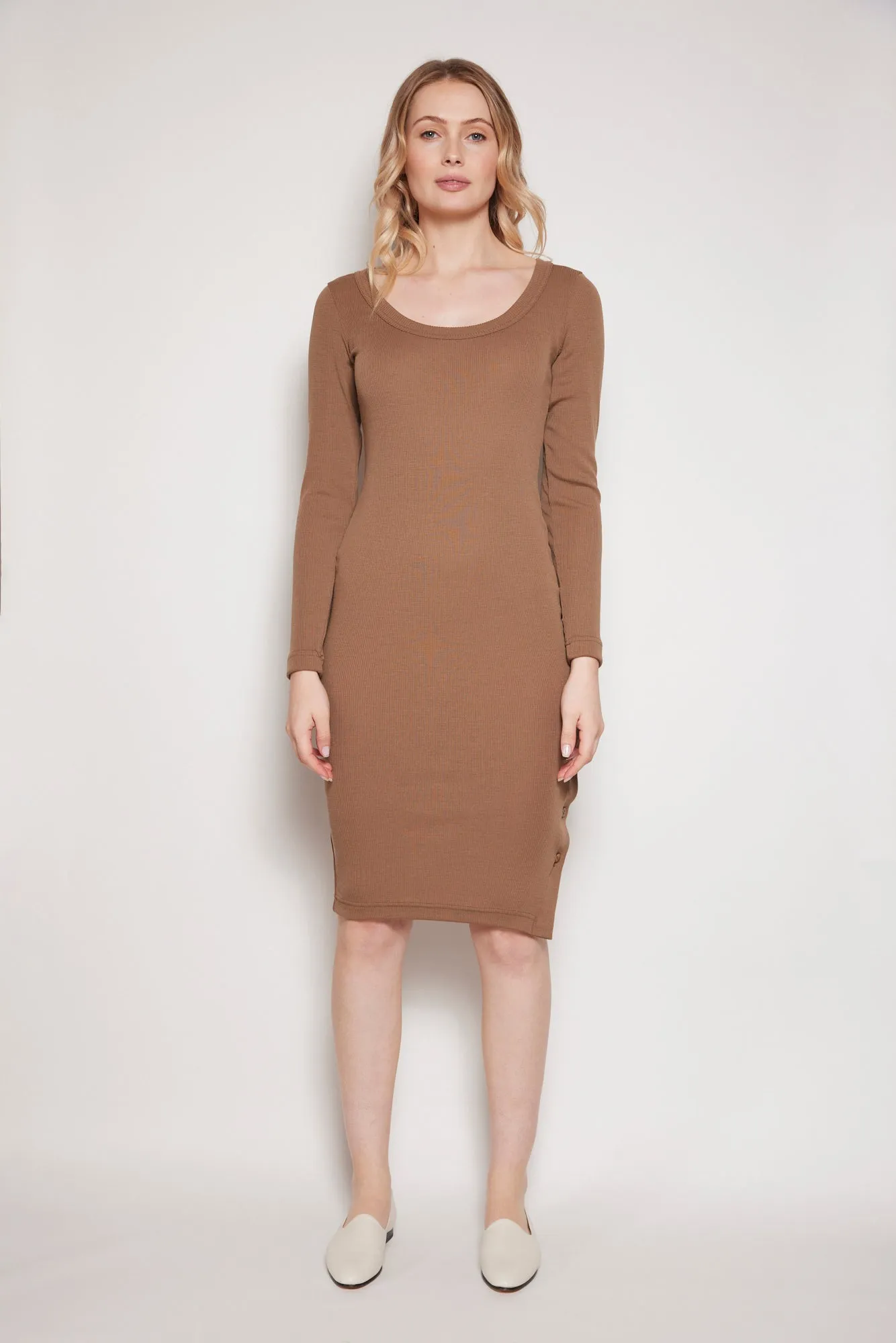 Eden Merino Wool Long Sleeve Dress Toffee