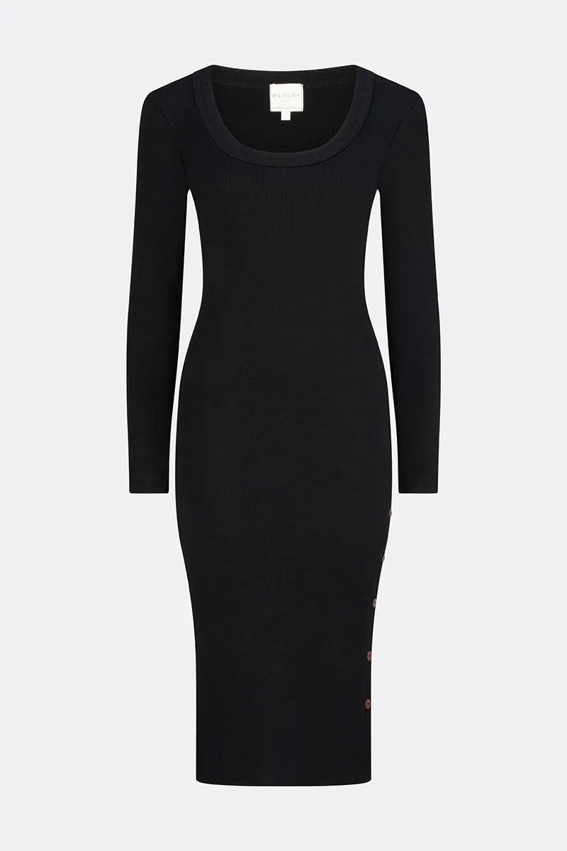 Eden Soft Merino Wool Long Sleeve Dress Black