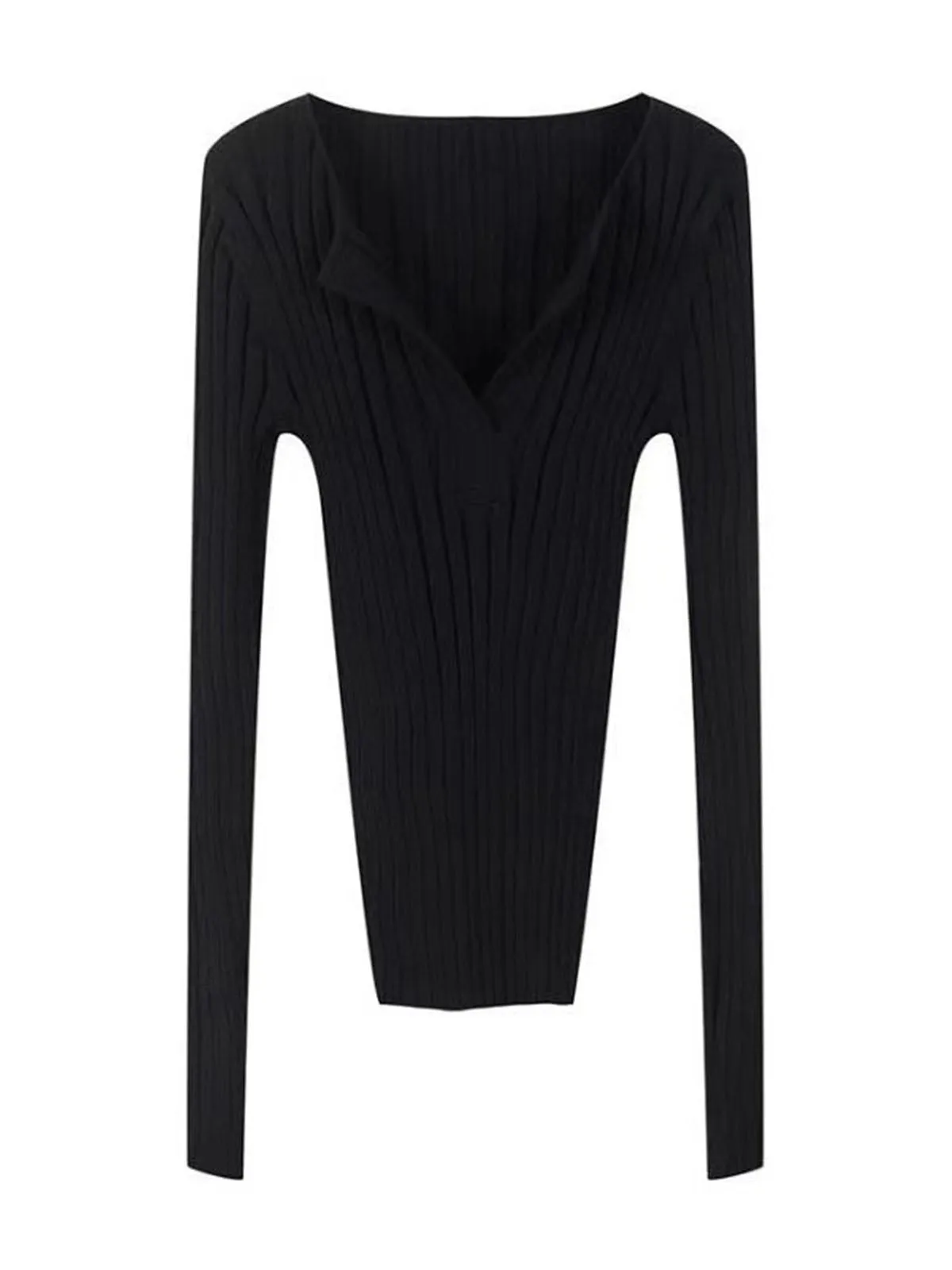 Etiye Chic French V-Neck Slim Fit Knit Black Sweater