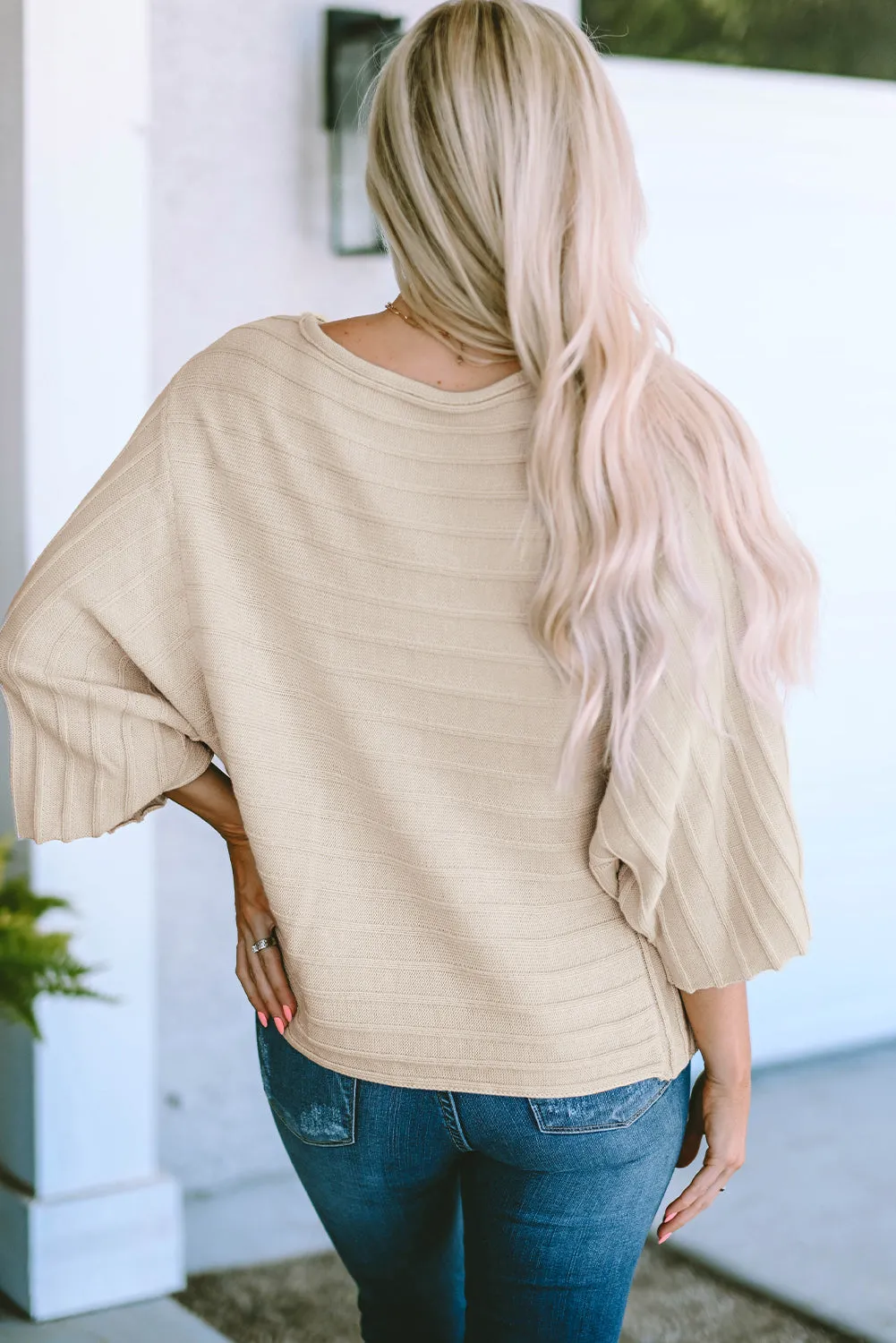Exposed Seam Ribbed Knit Dolman Sweater