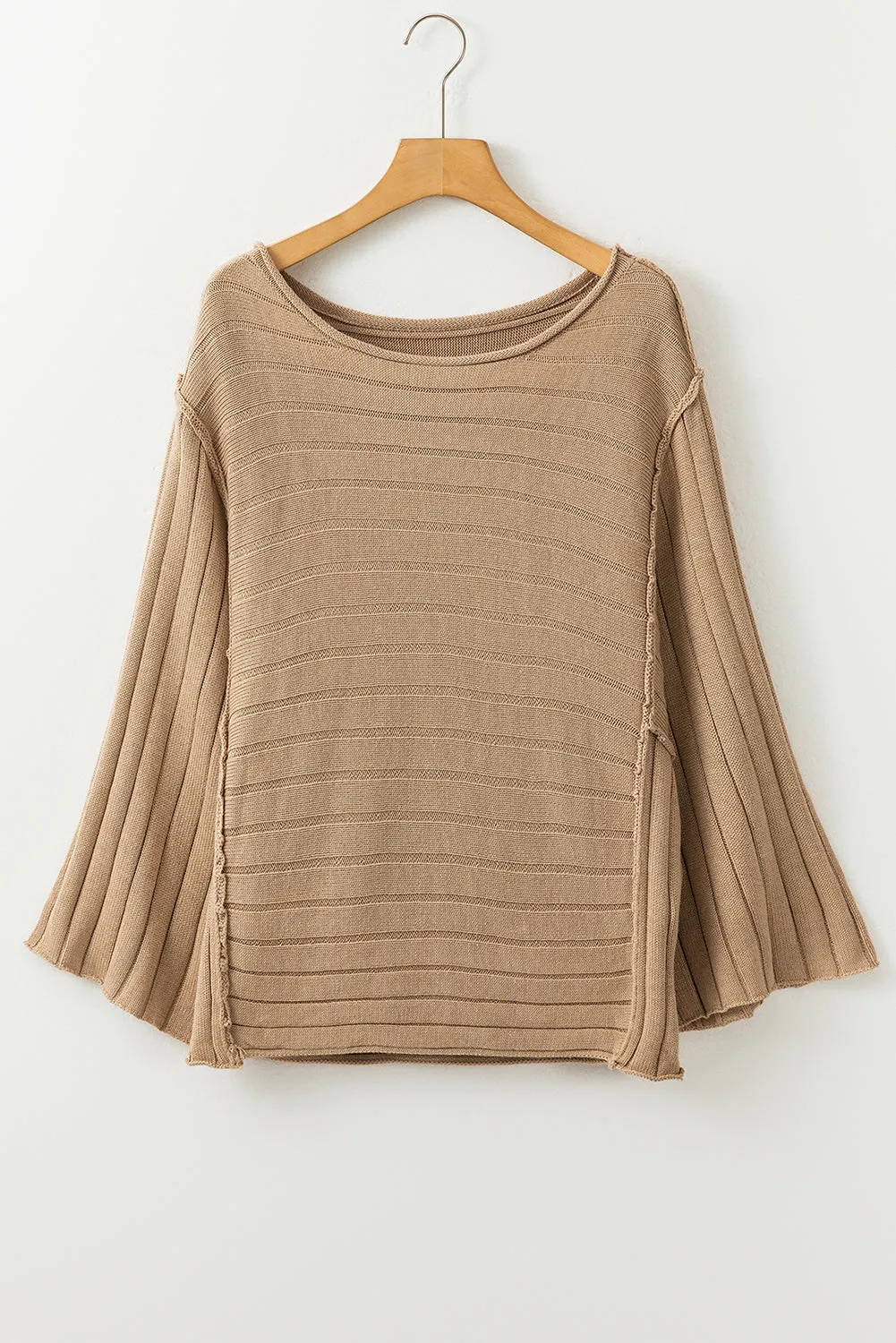 Exposed Seam Ribbed Knit Dolman Sweater