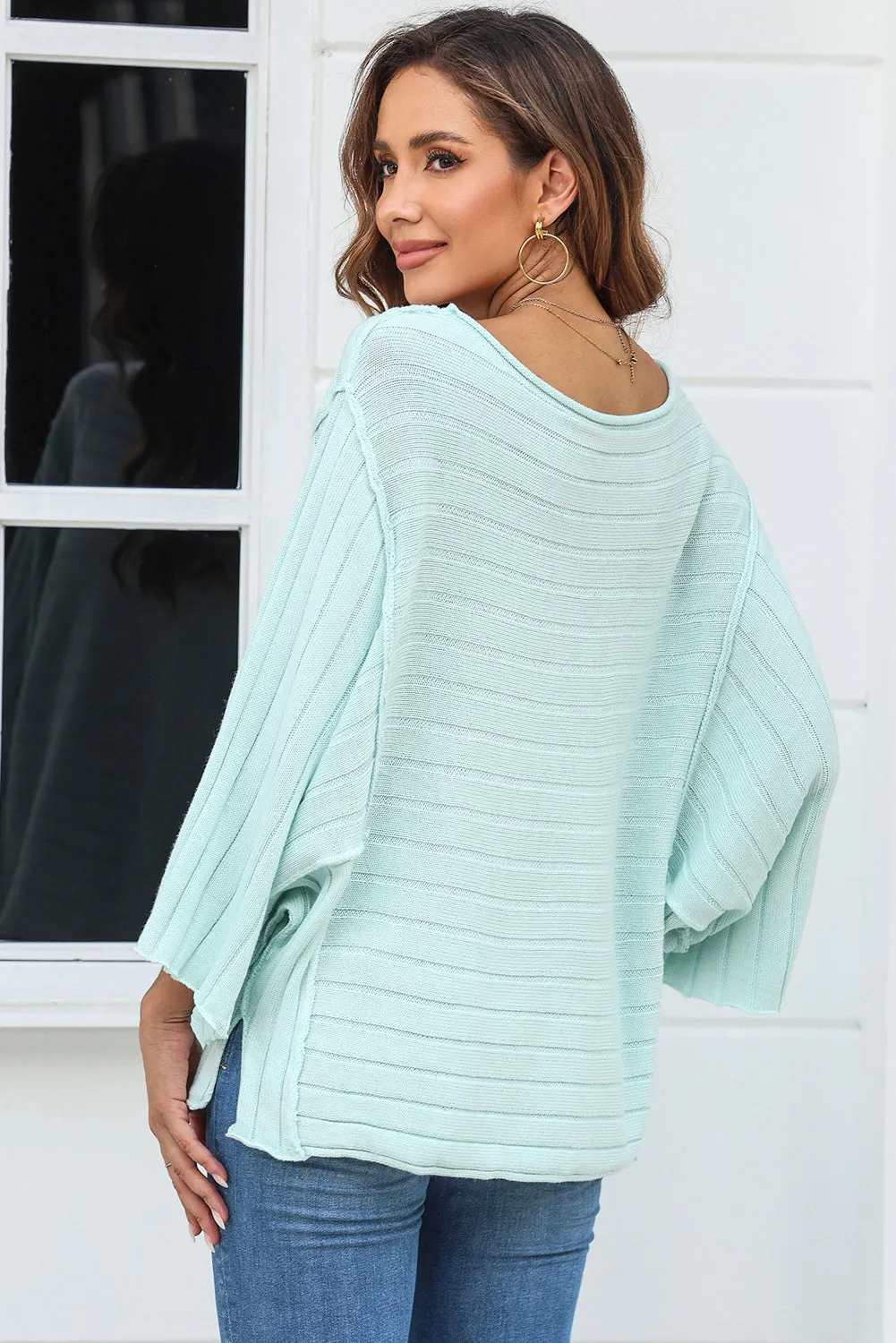 Exposed Seam Ribbed Knit Dolman Sweater
