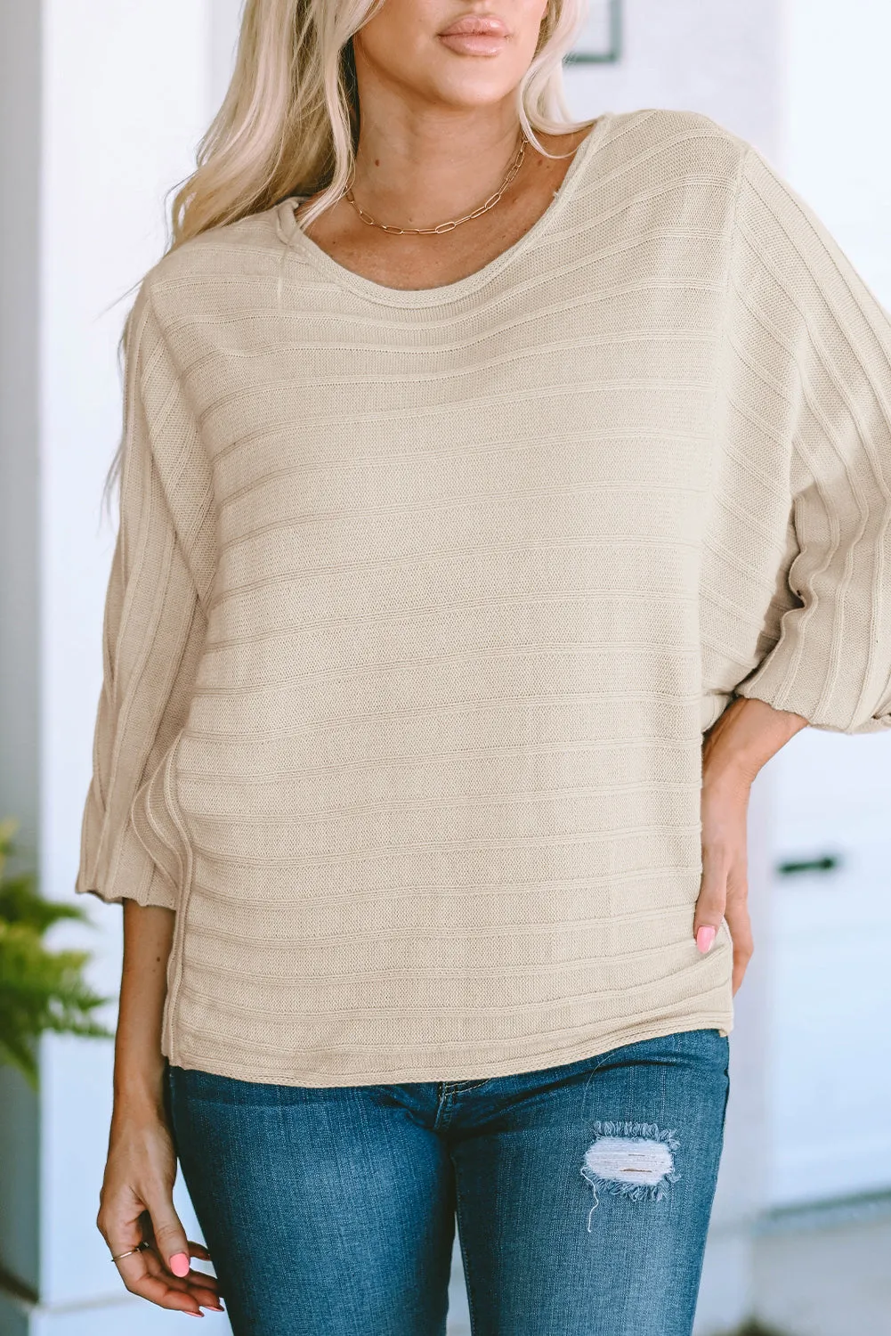 Exposed Seam Ribbed Knit Dolman Sweater