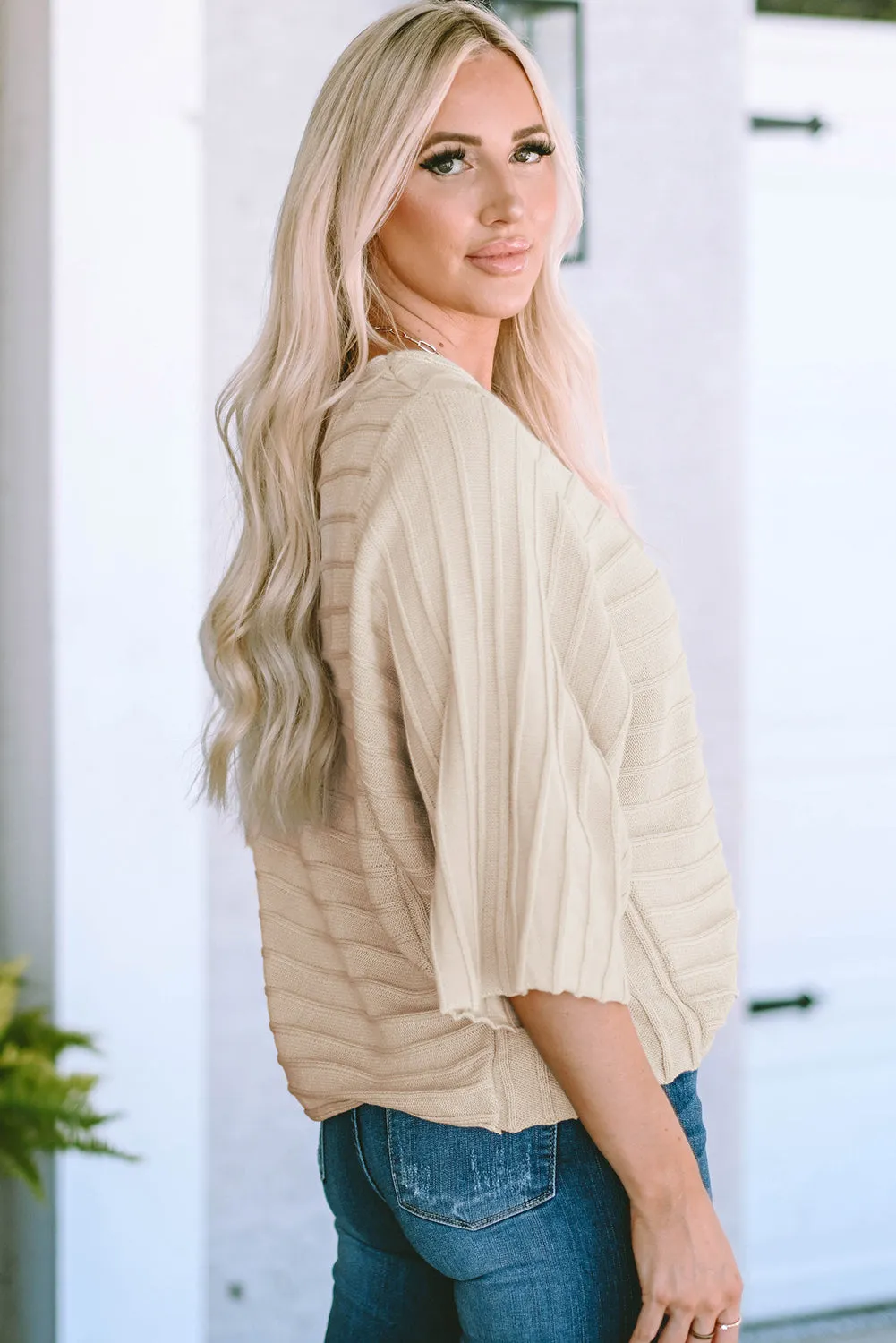 Exposed Seam Ribbed Knit Dolman Sweater