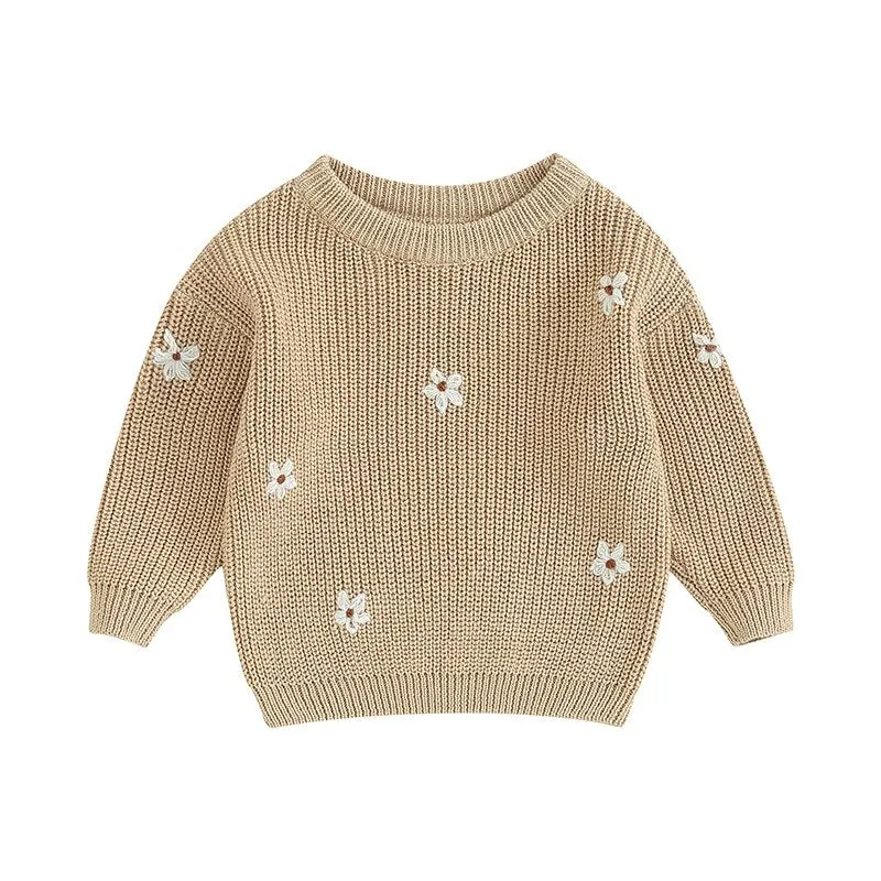 Floral Knit Sweater in Light Khaki