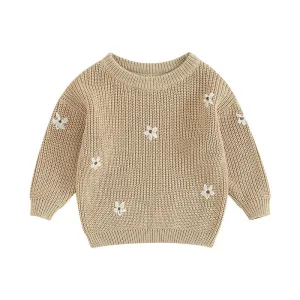 Floral Knit Sweater in Light Khaki