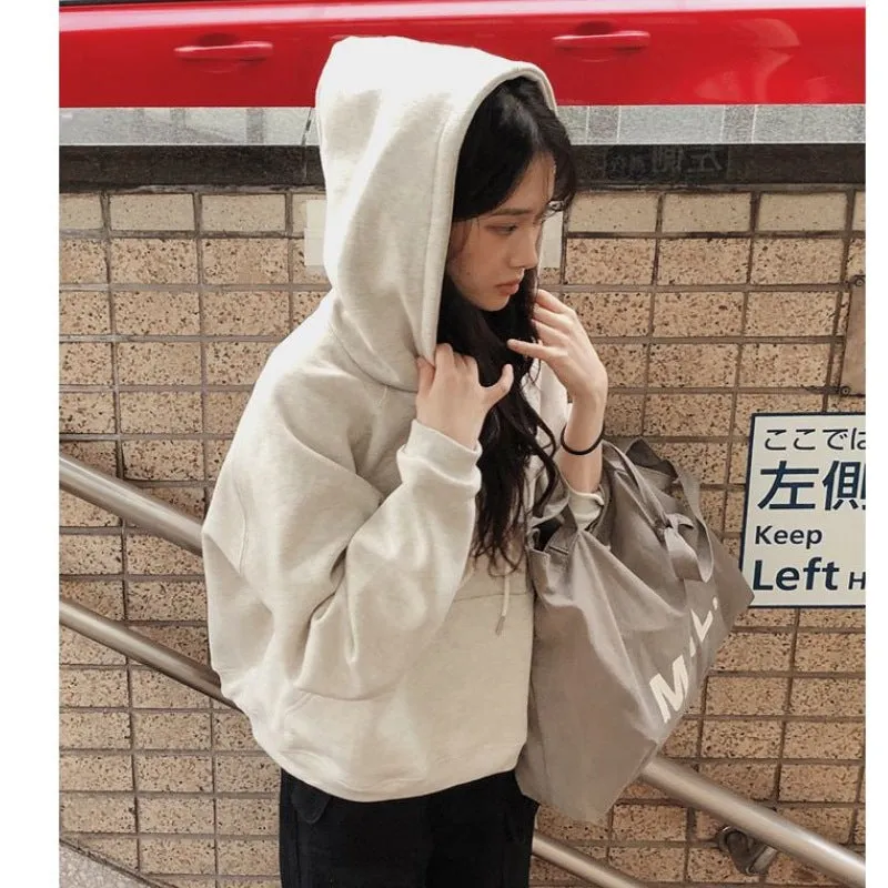 Flytonnshop fall outfits women Korean Style 2024 Spring and Autumn New Outdoor Commuter Popular Loose Hooded Top Loose Comfortable Cotton Sweater Women's Fashion