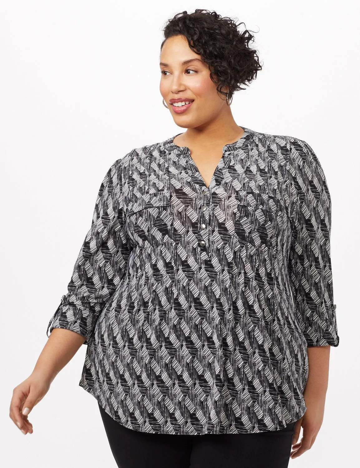 Geo Knit Popover Top
