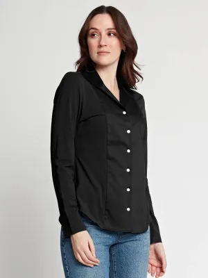 Hinson Wu Donna Long Sleeve Wing Collar "T" Shirt in Black