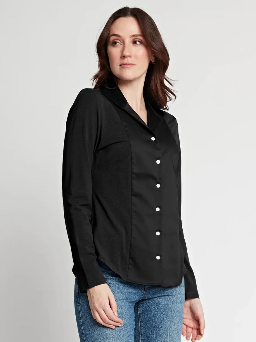 Hinson Wu Donna Long Sleeve Wing Collar "T" Shirt in Black