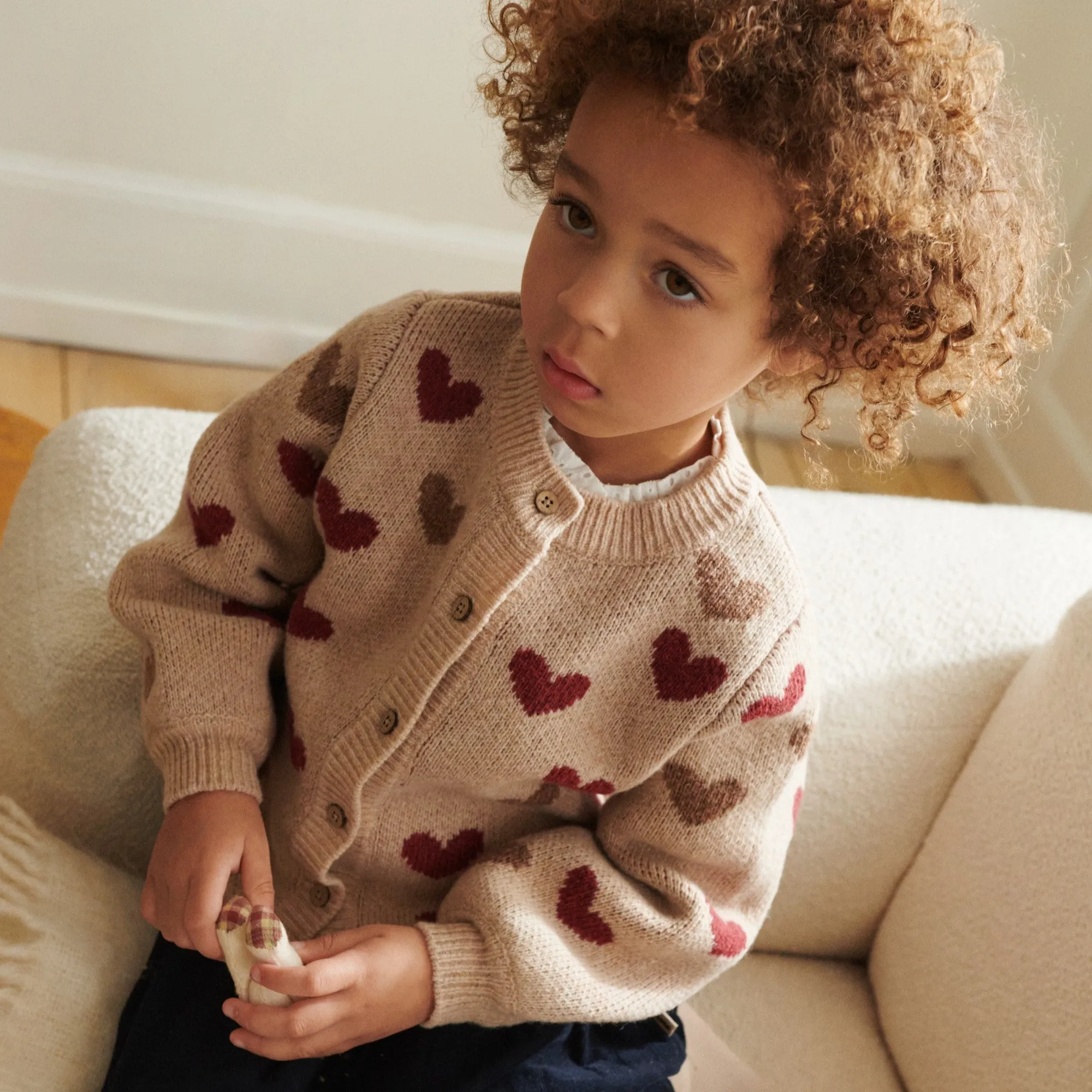 Jacquard Cardigan Hearts - offwhite