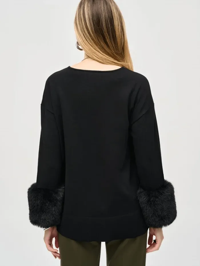 Joseph Ribkoff Women's Sweater Knit Tunic With Furry Cuffs 243955 Col 11
