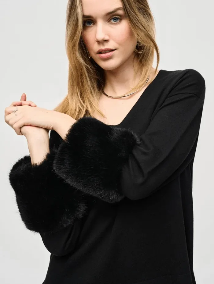 Joseph Ribkoff Women's Sweater Knit Tunic With Furry Cuffs 243955 Col 11