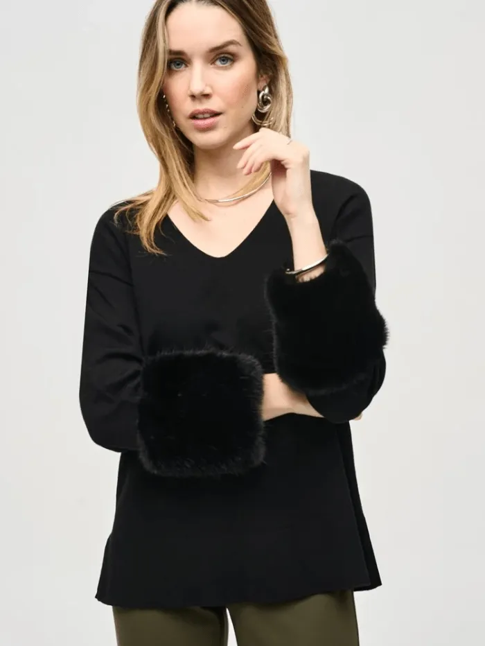 Joseph Ribkoff Women's Sweater Knit Tunic With Furry Cuffs 243955 Col 11