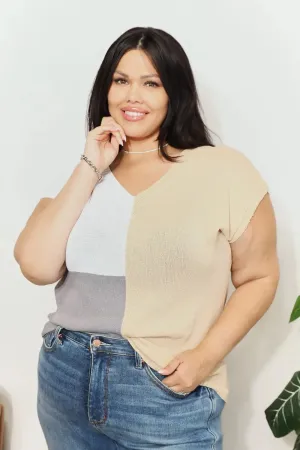 Knit Top, Color Block V-Neck