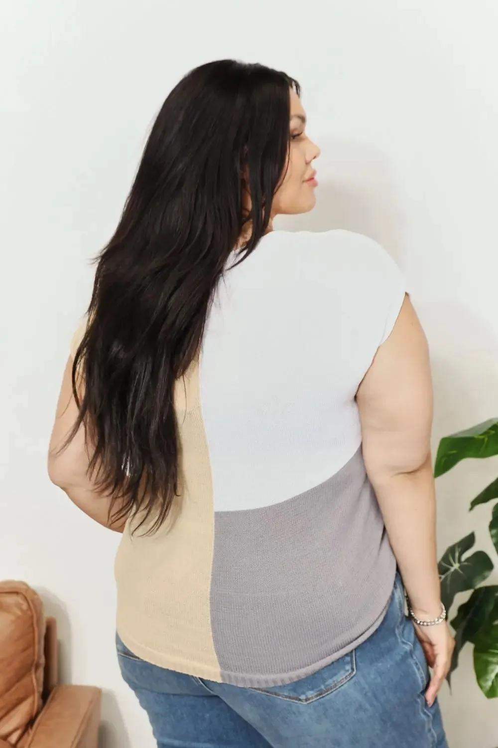 Knit Top, Color Block V-Neck