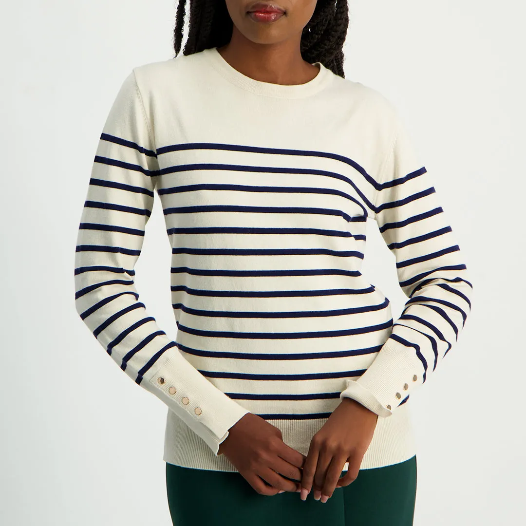 LADIES CIARRA NAVY WHITE STRIPE KNIT JERSEY