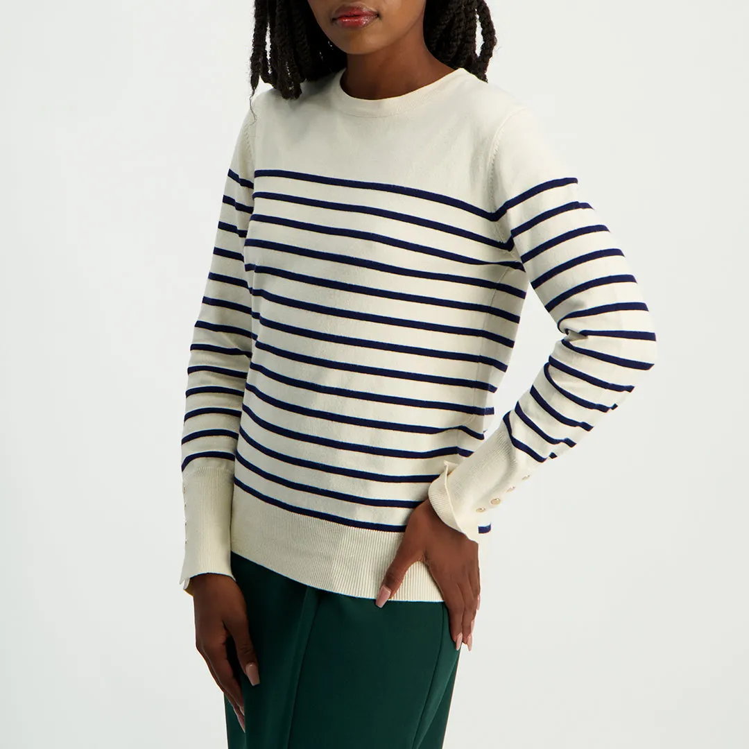LADIES CIARRA NAVY WHITE STRIPE KNIT JERSEY