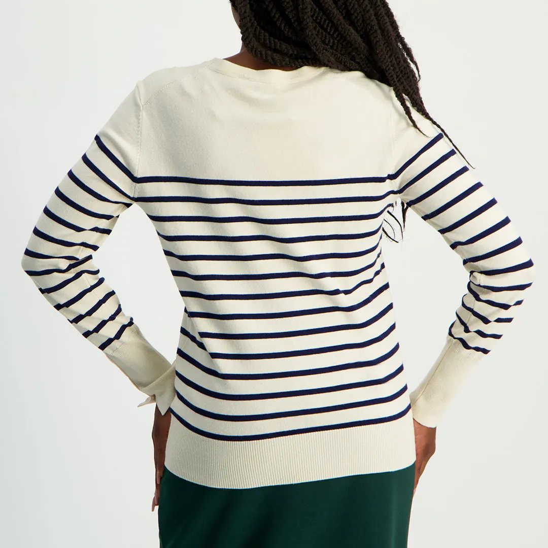 LADIES CIARRA NAVY WHITE STRIPE KNIT JERSEY
