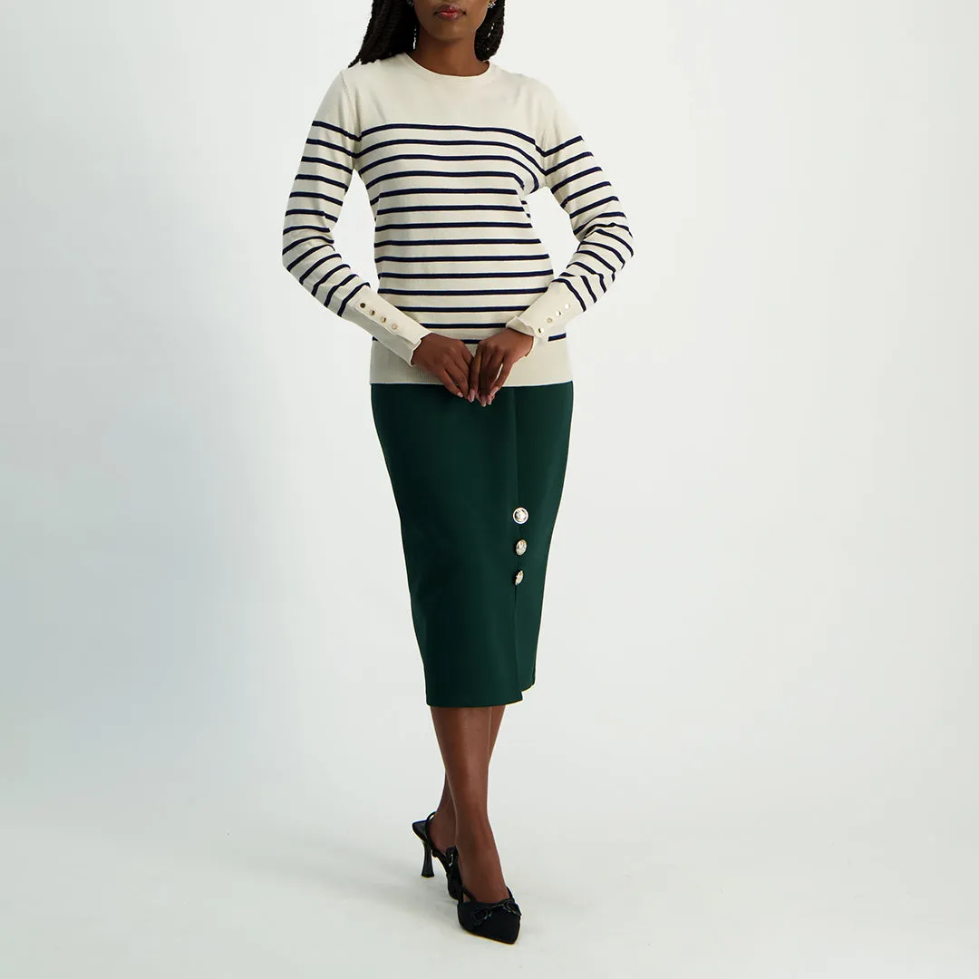 LADIES CIARRA NAVY WHITE STRIPE KNIT JERSEY