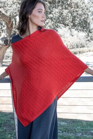 Lattice Stitch Poncho in Canyon Red