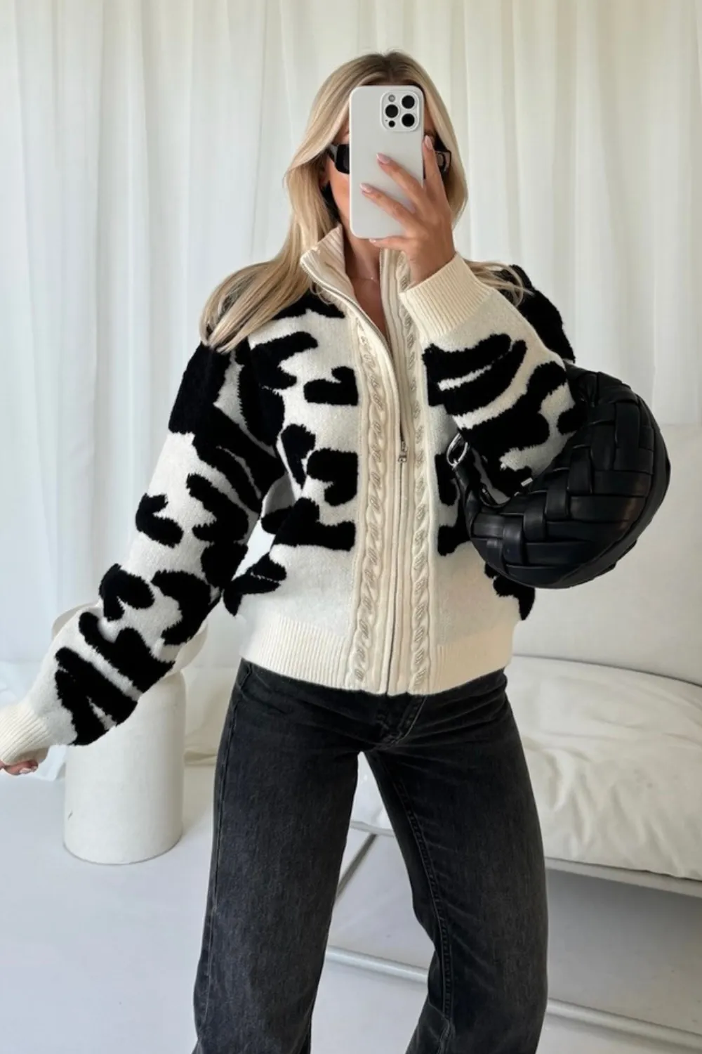 Layla black knitted zip up sweater