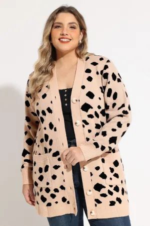 Leopard Print Open Front Pocket Cardigan Sweater