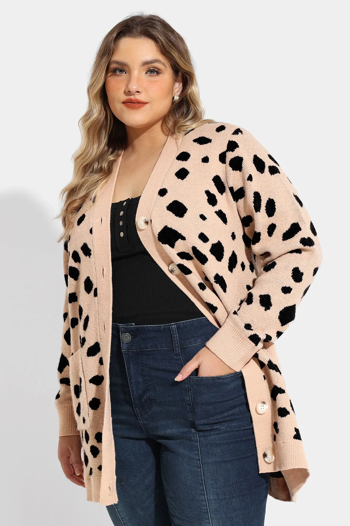 Leopard Print Open Front Pocket Cardigan Sweater