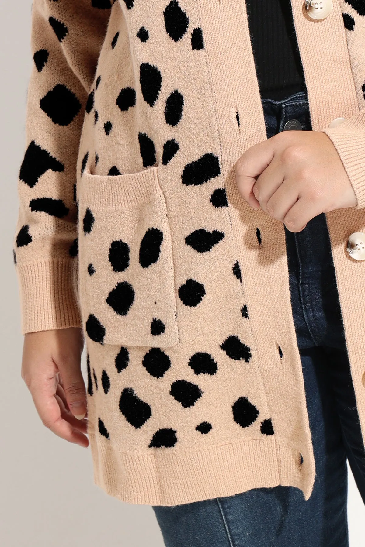Leopard Print Open Front Pocket Cardigan Sweater