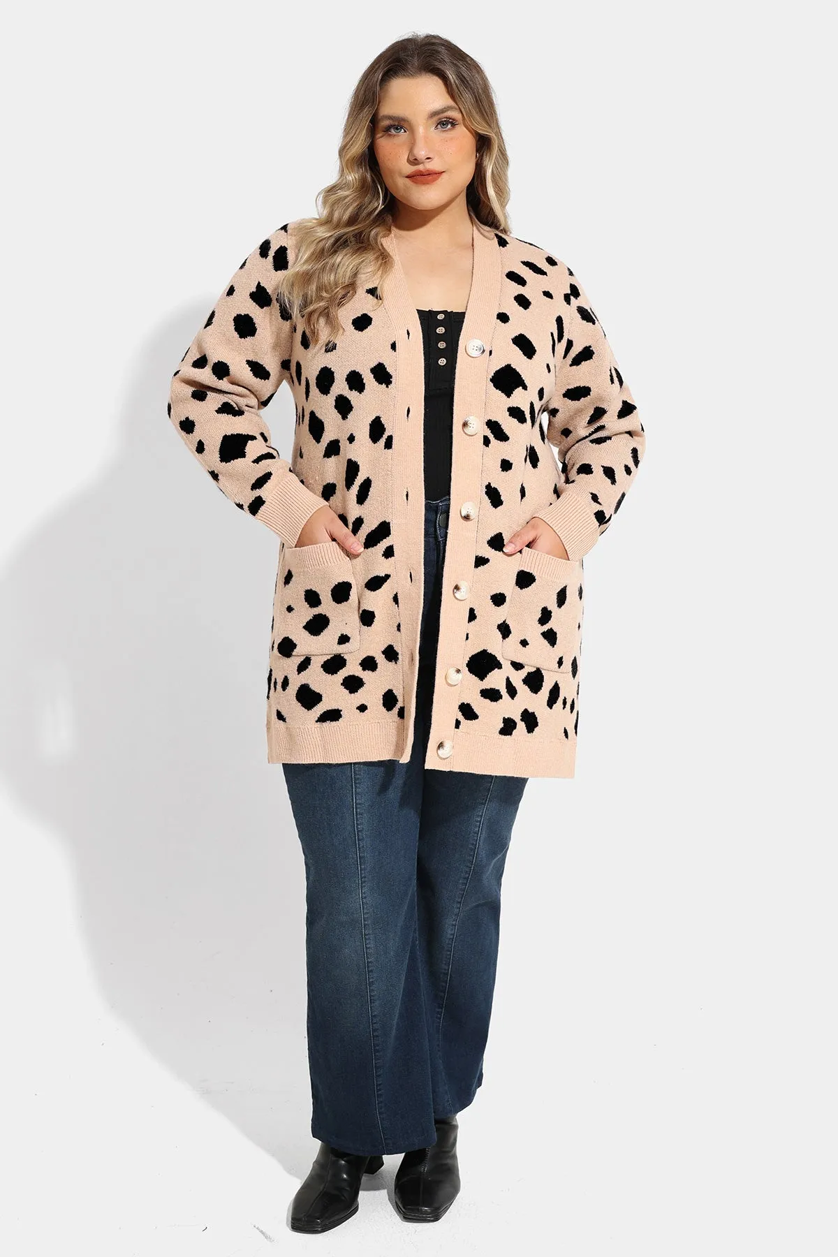 Leopard Print Open Front Pocket Cardigan Sweater
