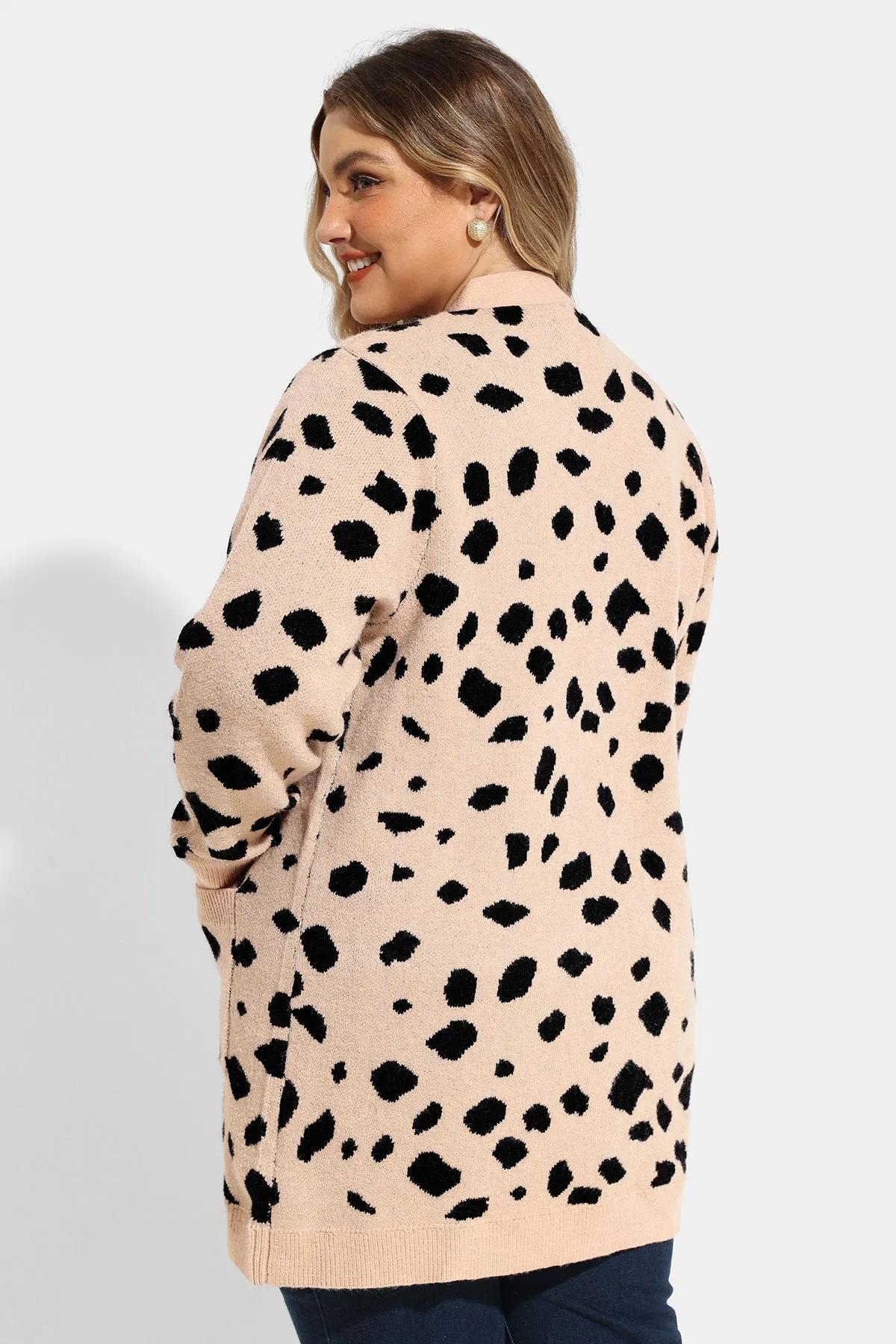 Leopard Print Open Front Pocket Cardigan Sweater