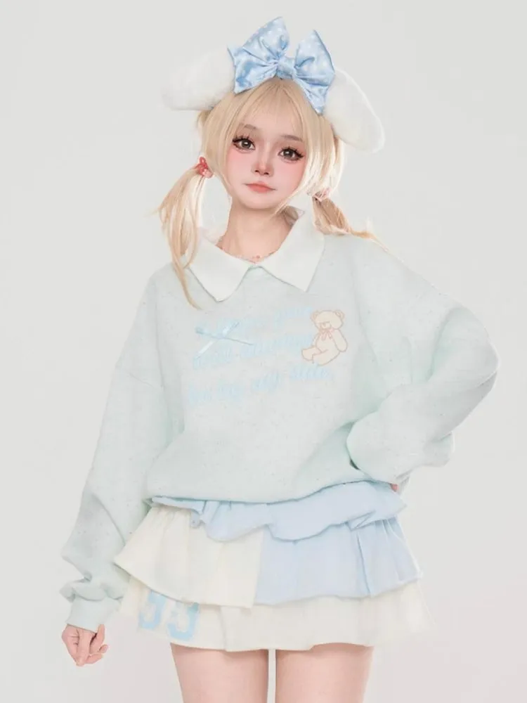 Light Blue Color-Block Puff Skirt