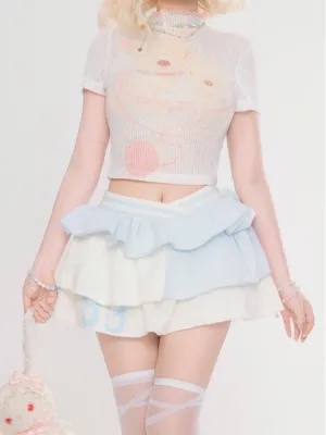 Light Blue Color-Block Puff Skirt