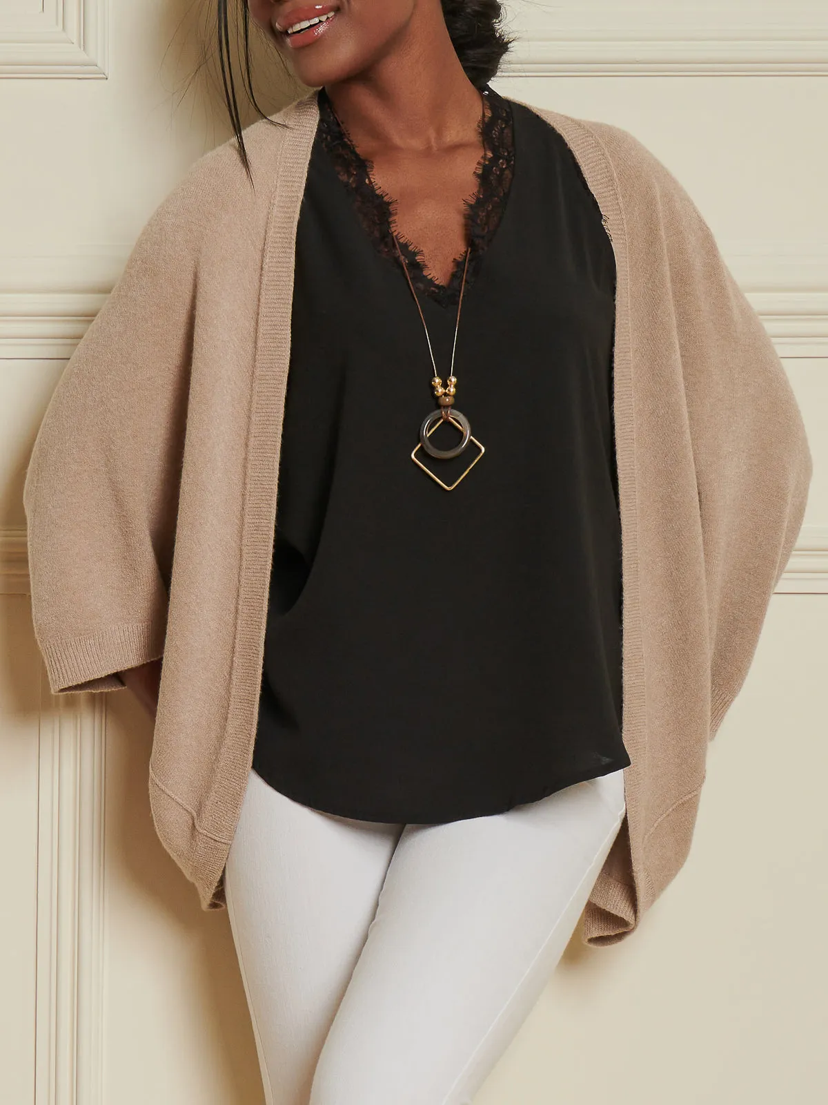 Loose Fit Batwing Knitted Cardigan, Light Khaki