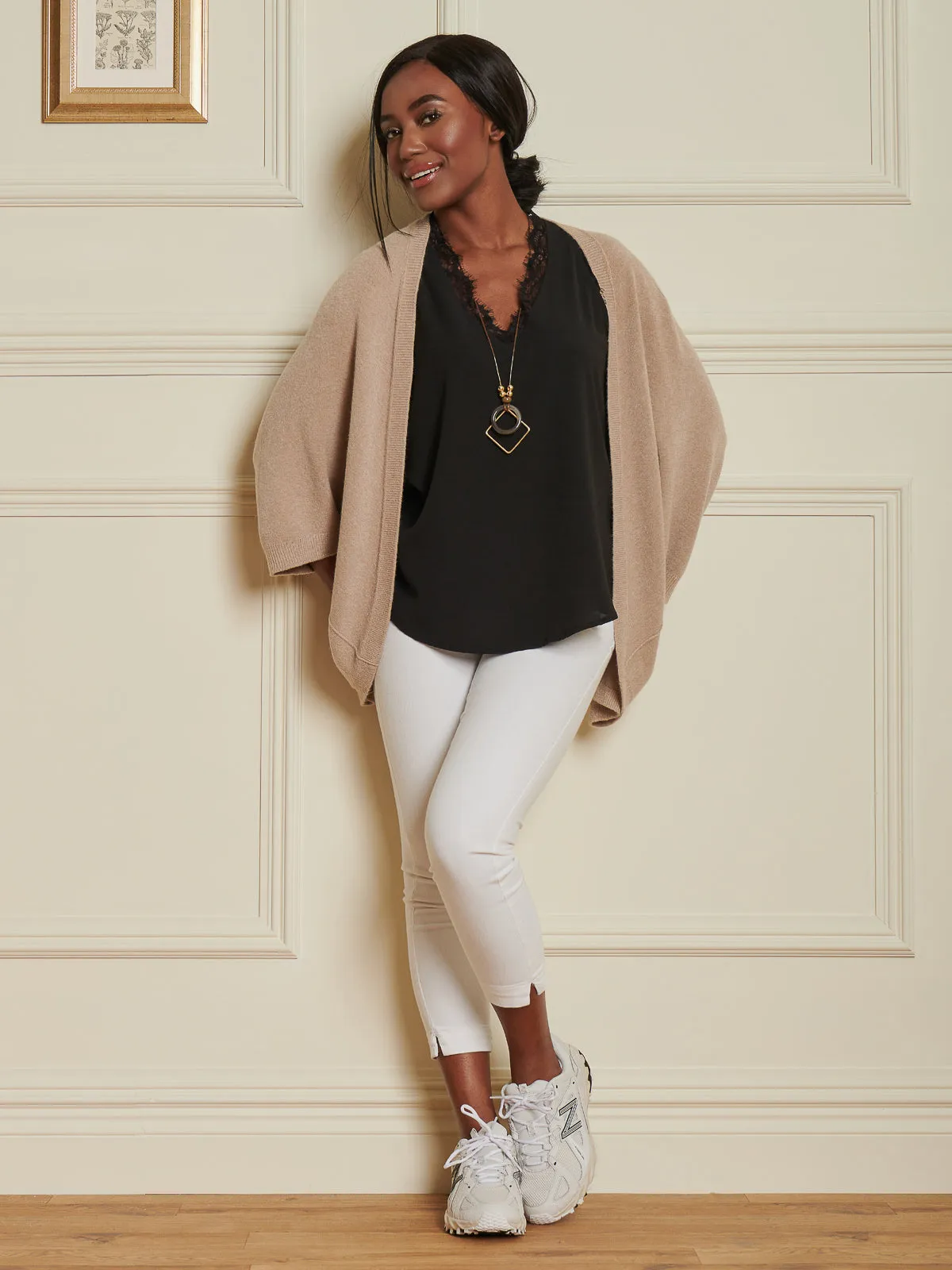 Loose Fit Batwing Knitted Cardigan, Light Khaki