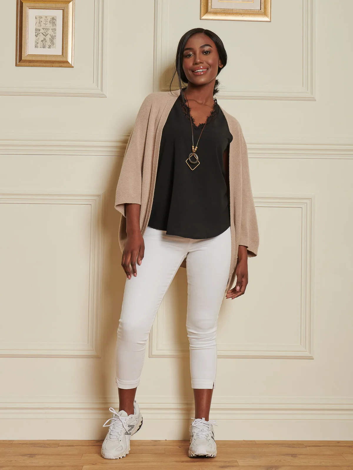 Loose Fit Batwing Knitted Cardigan, Light Khaki