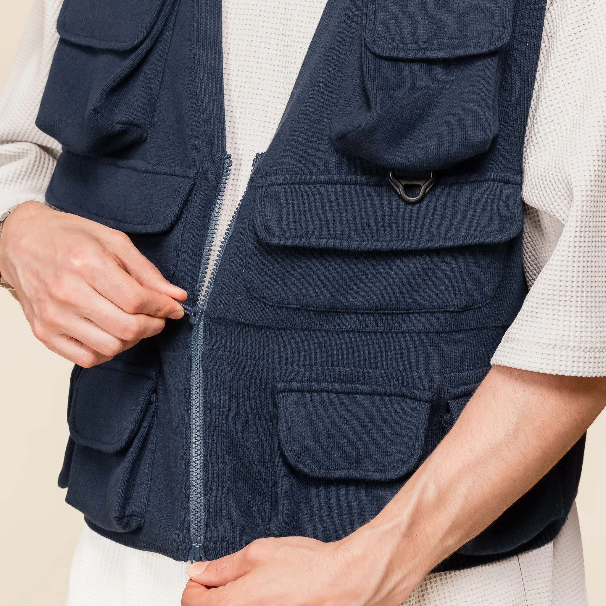 Meanswhile - Cotton Knit Luggage Vest - Navy Blue