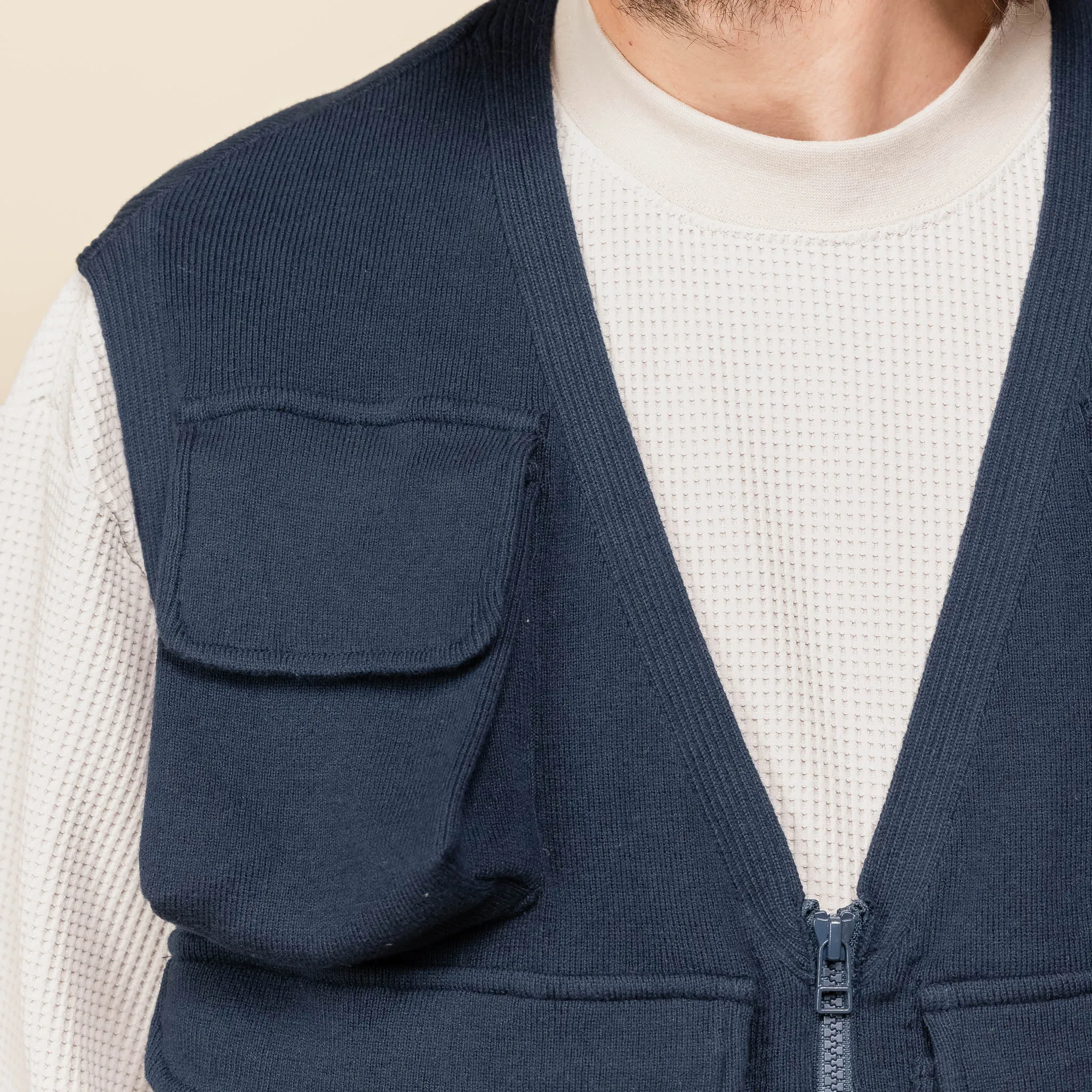 Meanswhile - Cotton Knit Luggage Vest - Navy Blue