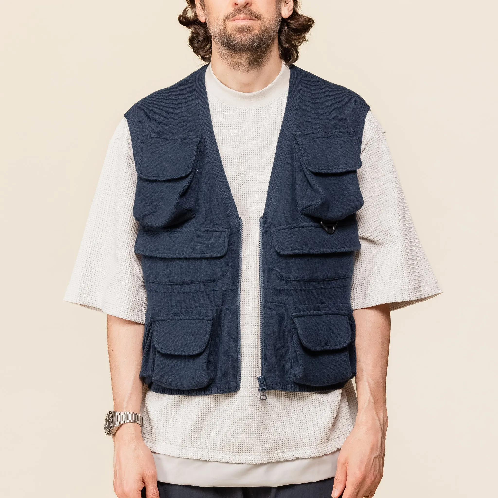 Meanswhile - Cotton Knit Luggage Vest - Navy Blue