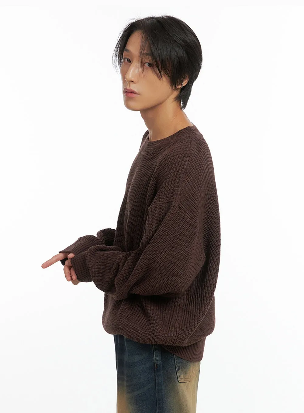 Men's Basic Crew-Neck Knit Sweater IO402