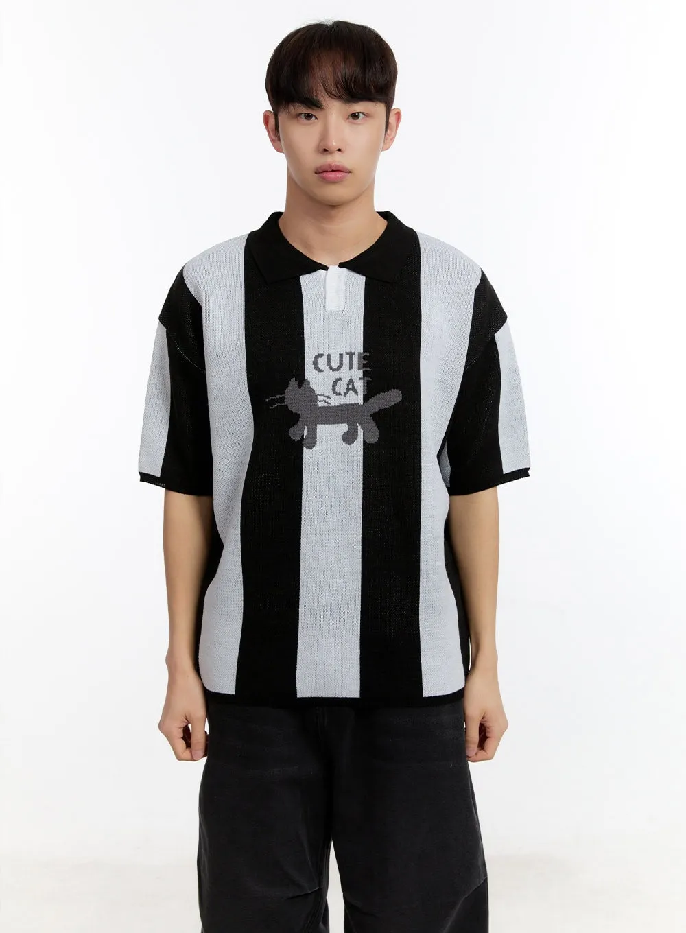 Men's Collared Graphic Sweater IA504