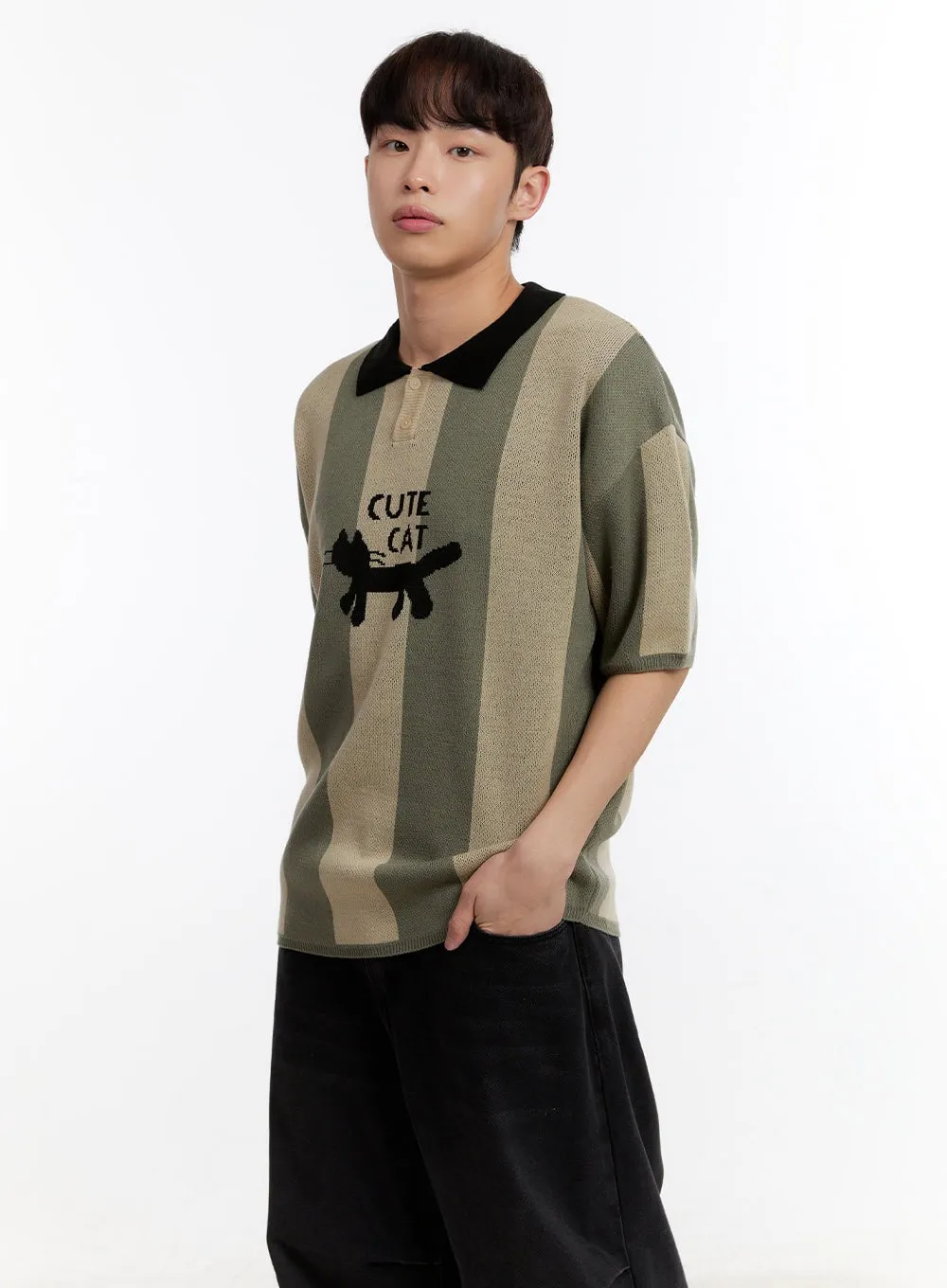 Men's Collared Graphic Sweater IA504