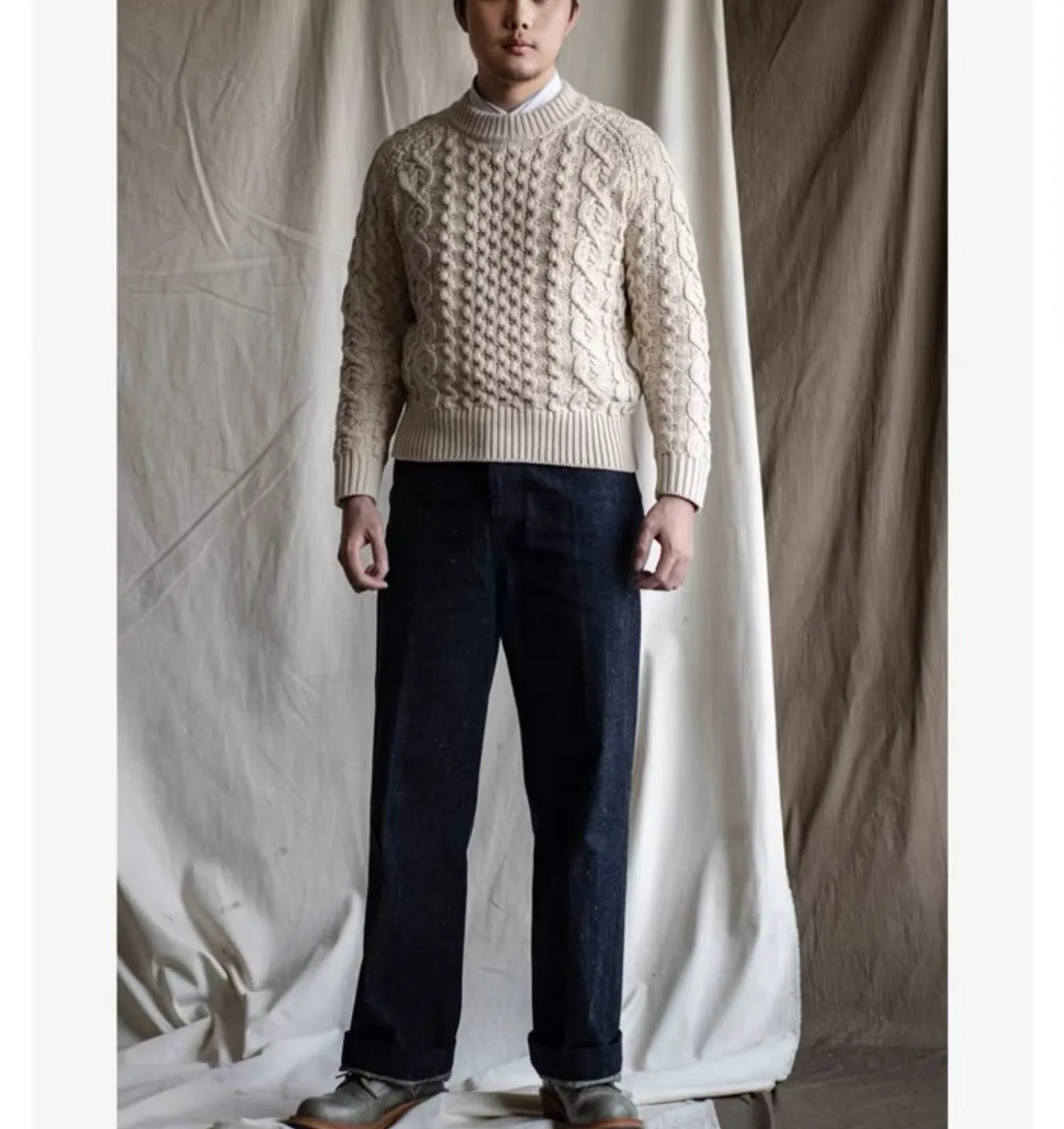 Men's Knitted Lattice Cable Aran Pullover