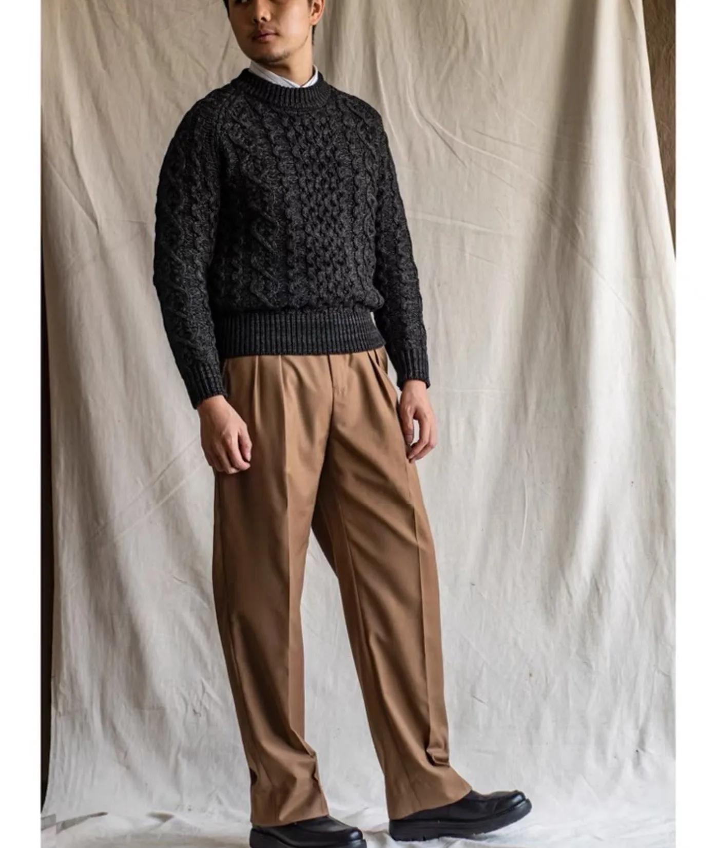 Men's Knitted Lattice Cable Aran Pullover