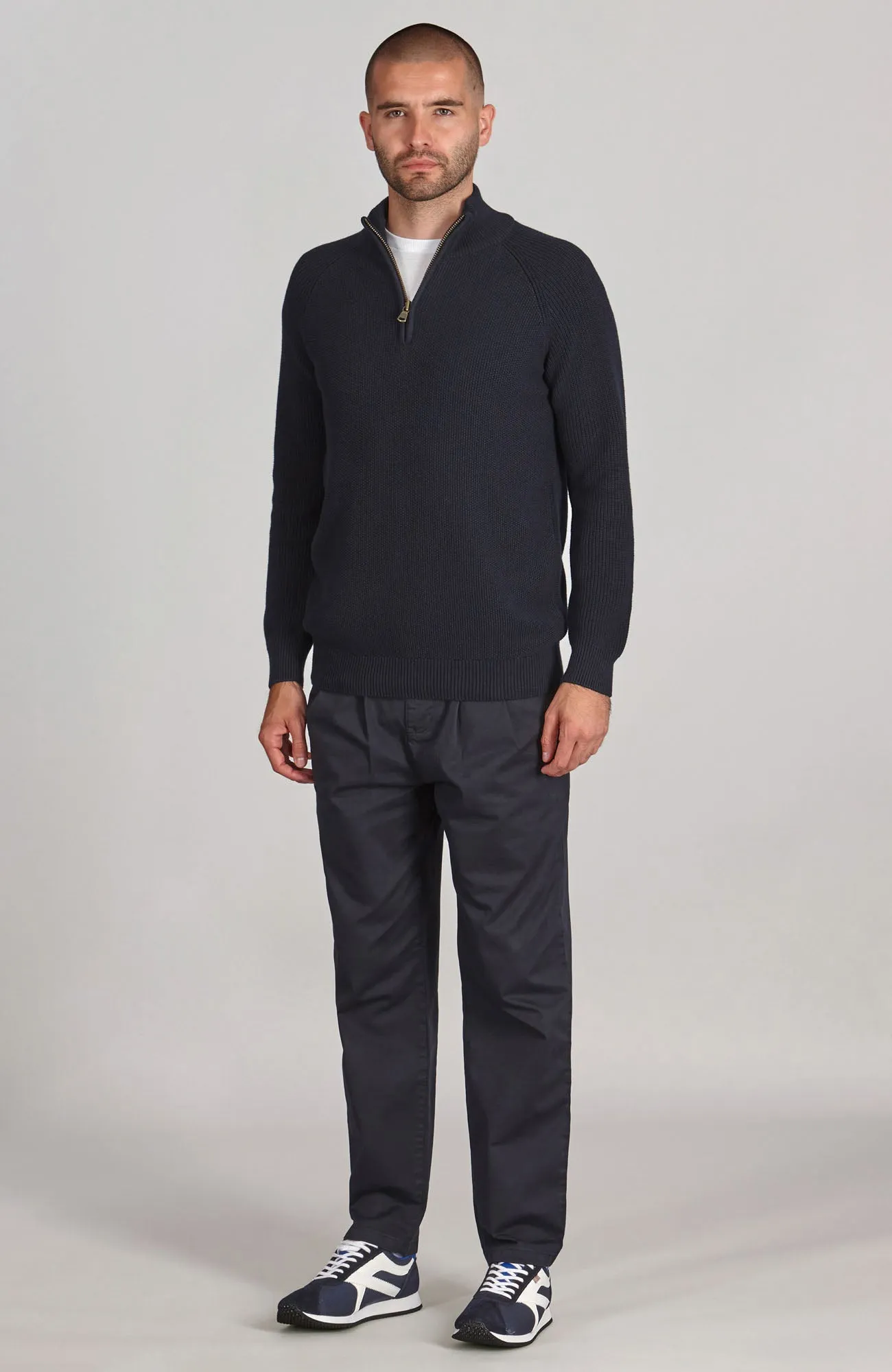 Mens Midweight Cotton Zip Neck Jumper